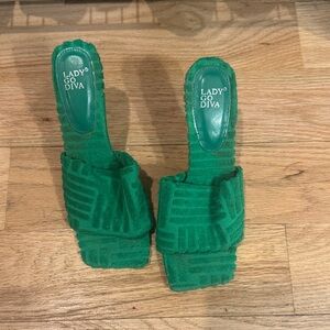 Green Textured Heeled Sandals by Lady Go Diva